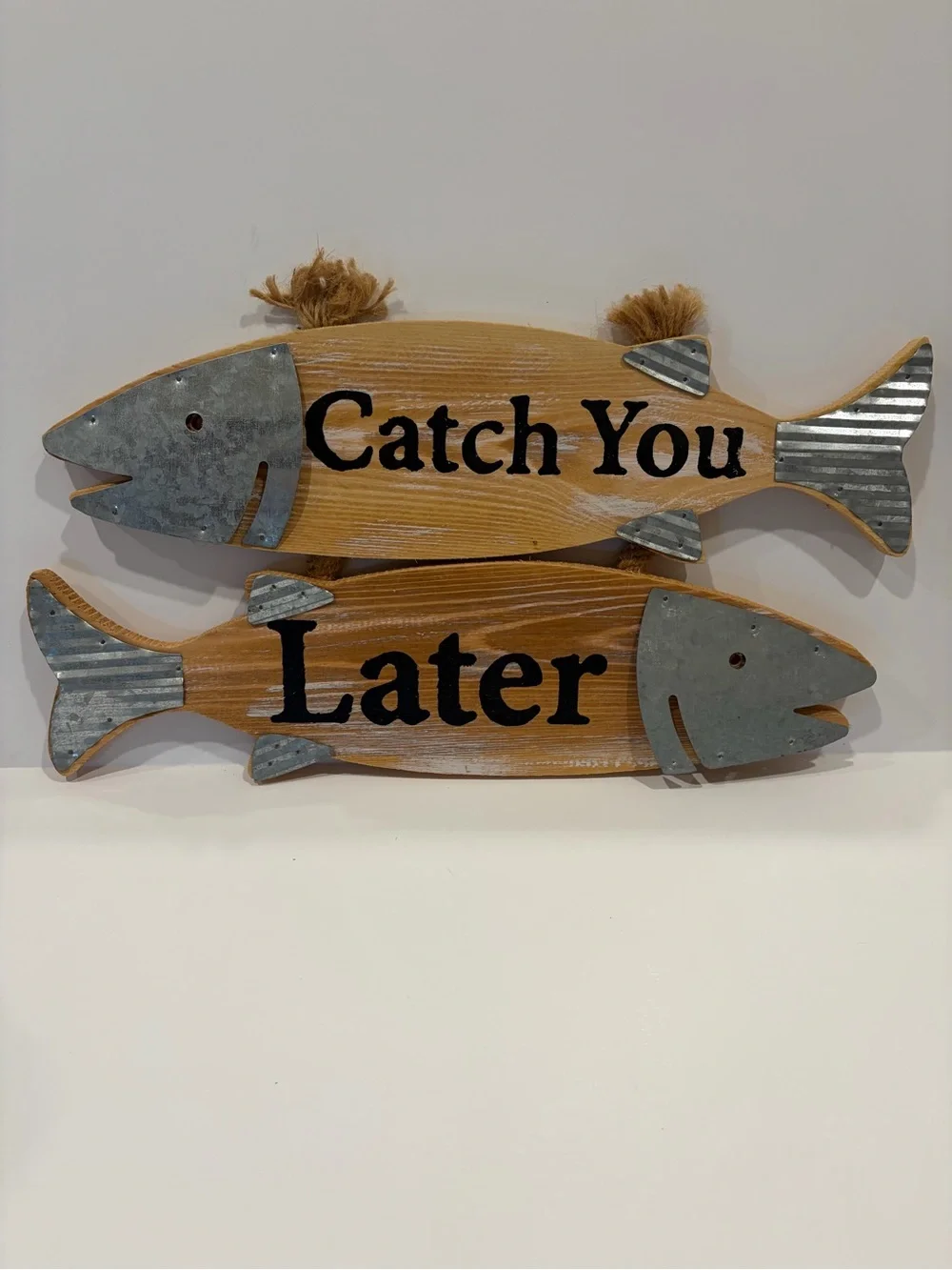 Hobby Lobby Wooden Fish Wall Sign in Brown and Gray